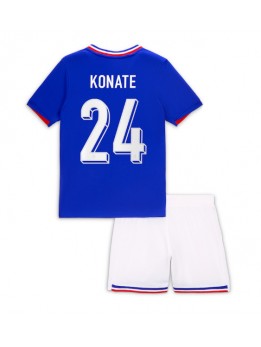 Otroški Nogometna dresi replika Francija Ibrahima Konate #24 Domači EP 2024 Kratek rokav (+ hlače)